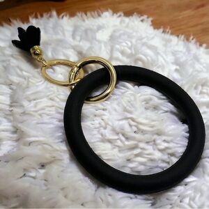 Brand New Black Silicone Keychain with Gold Accents and Tassel